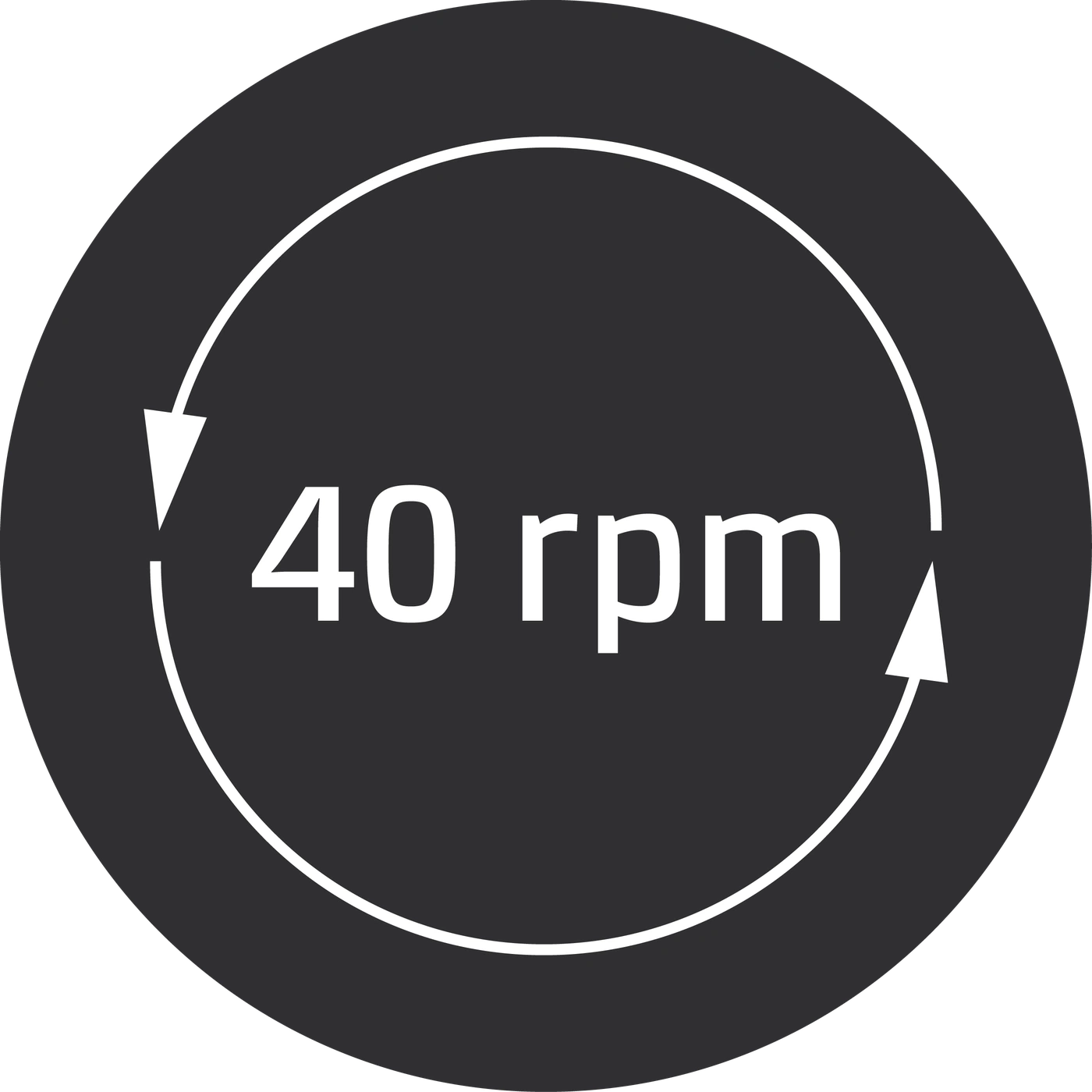 Circular symbol with arrow and the inscription 40 rpm, which is rotating.