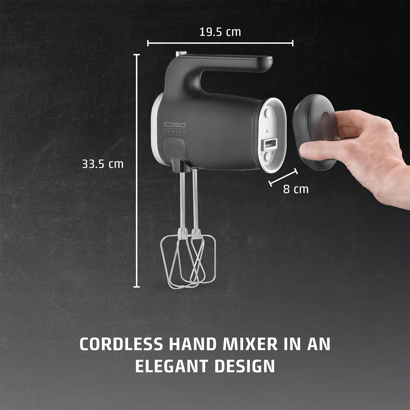 Hand mixer, black, 33.5 cm high, 19.5 cm wide, 8 cm diameter, COSO Design, elegant design