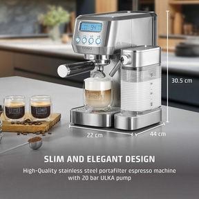 Espresso machine with milk frother, 22cm wide, 30.5cm high, 44cm deep, Caso Design