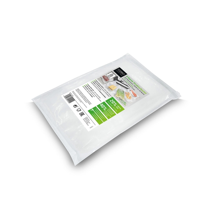 Vacuum bag pack with 60 bags, 20x30 cm, 4 stars structured bags, BPA-free, reusable.