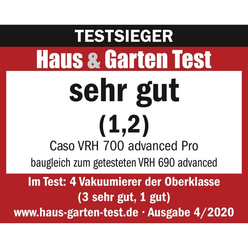 Testsieger Haus & Garten Test, sehr gut (1,2) für Caso VRH 700 advanced Pro.