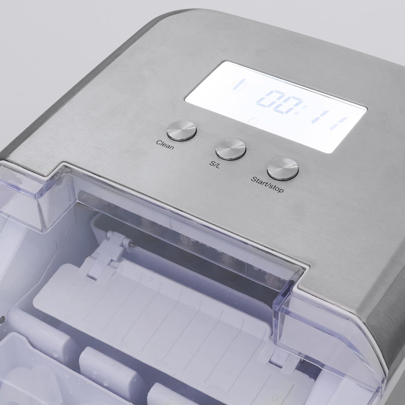 Eiswürfelmaschine mit Bedienfeld und digitaler Anzeige, Edelstahl-Design