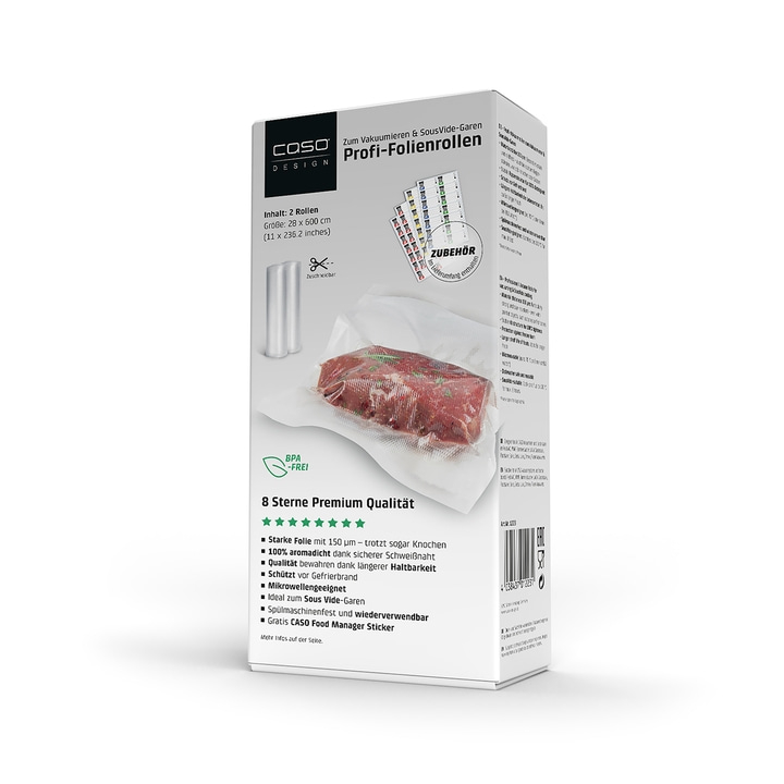 Caso Profi-Folienrollen, Vakuumieren & SousVide-Garen, 2 Rollen, 28x600cm, BPA-frei, Premium Qualität