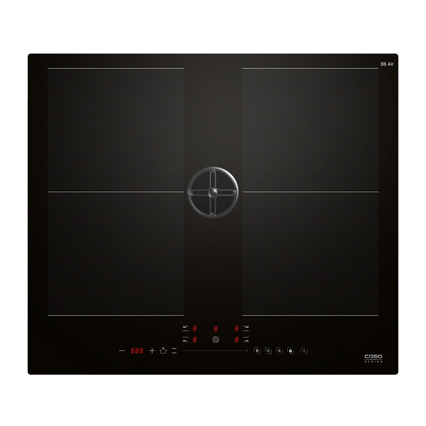 A black induction hob with digital displays and controls.