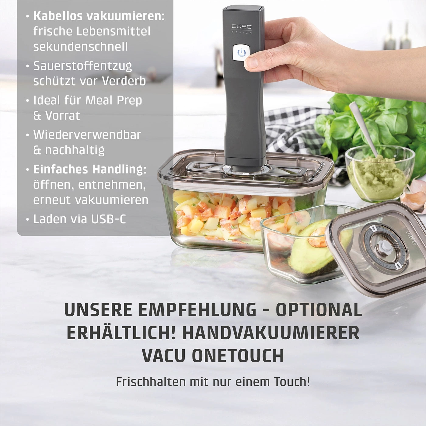 VacuBoxx Eco M Vakuum-Frischebehälter aus Borosilikatglas mit SAN-Deckel