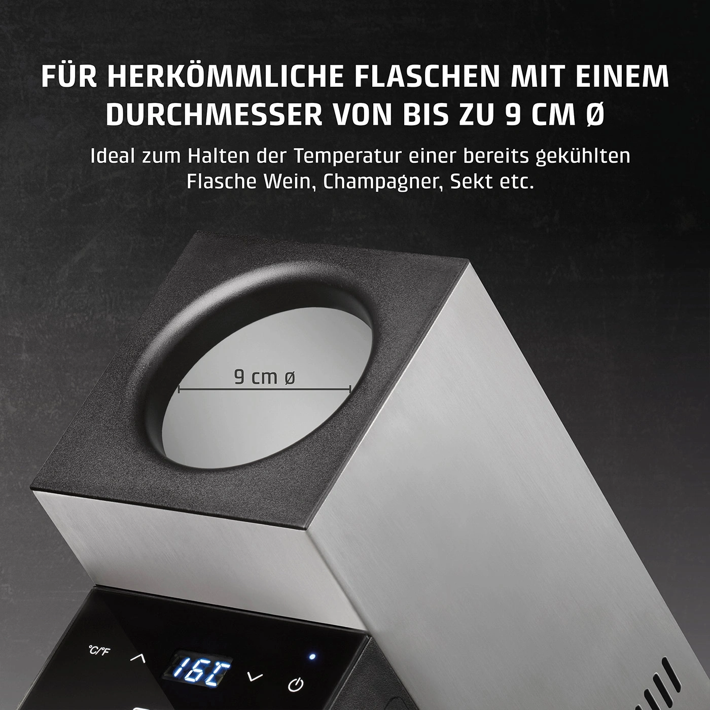 Weinkühler mit 9 cm Durchmesser, ideal für Wein, Champagner und Sekt.