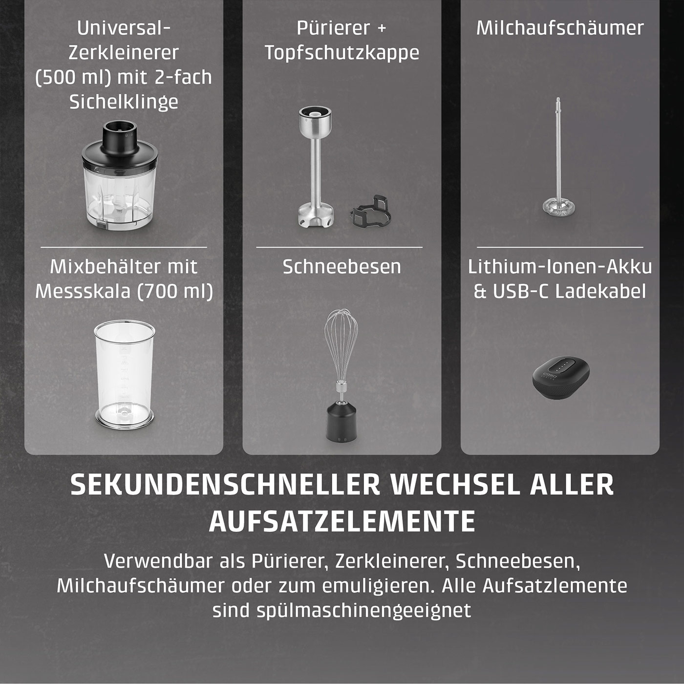 Click & Mash Kabelloses 4in1 Stabmixer-Set