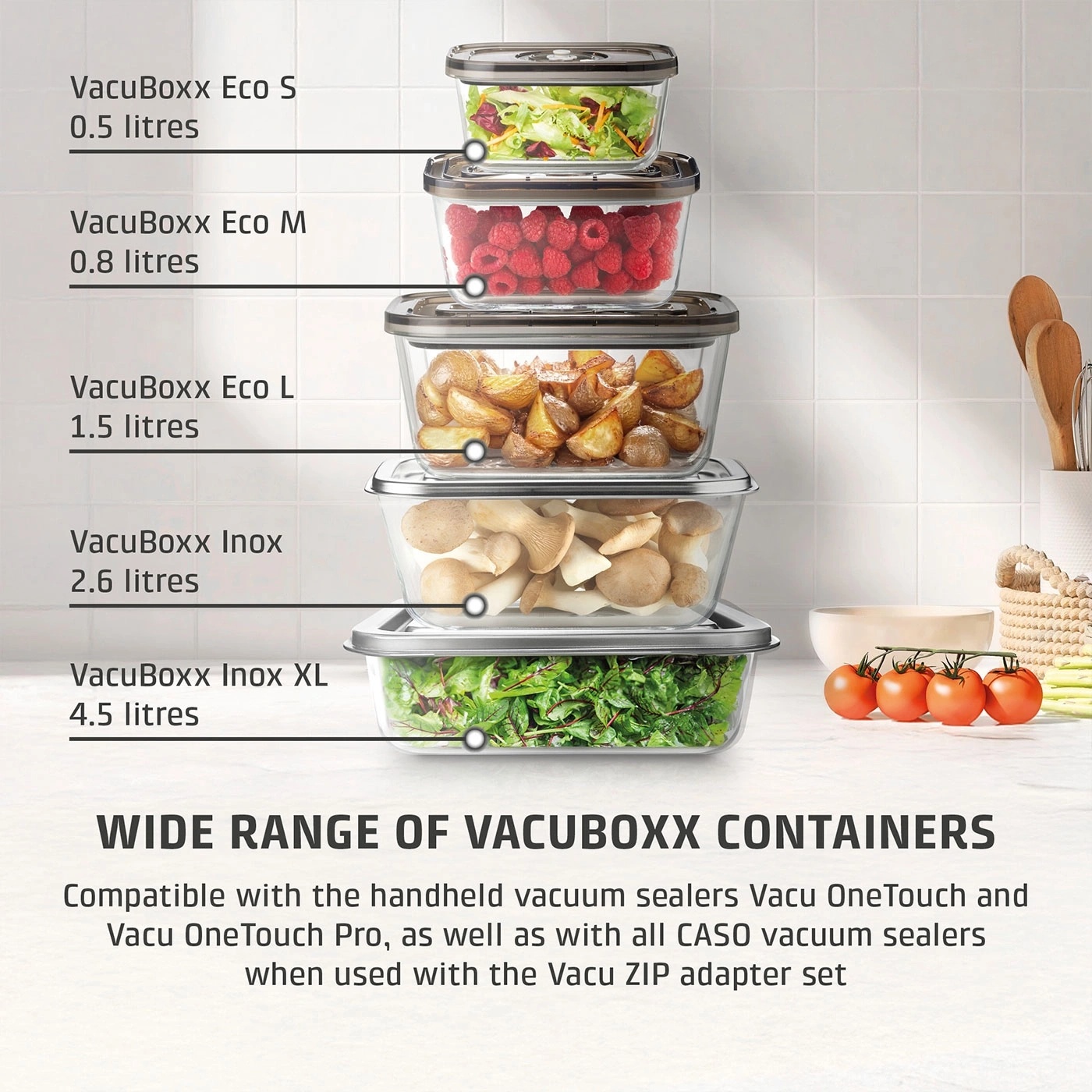 VacuBoxx Eco-Duo S 2 Glass vacuum containers with SAN lid