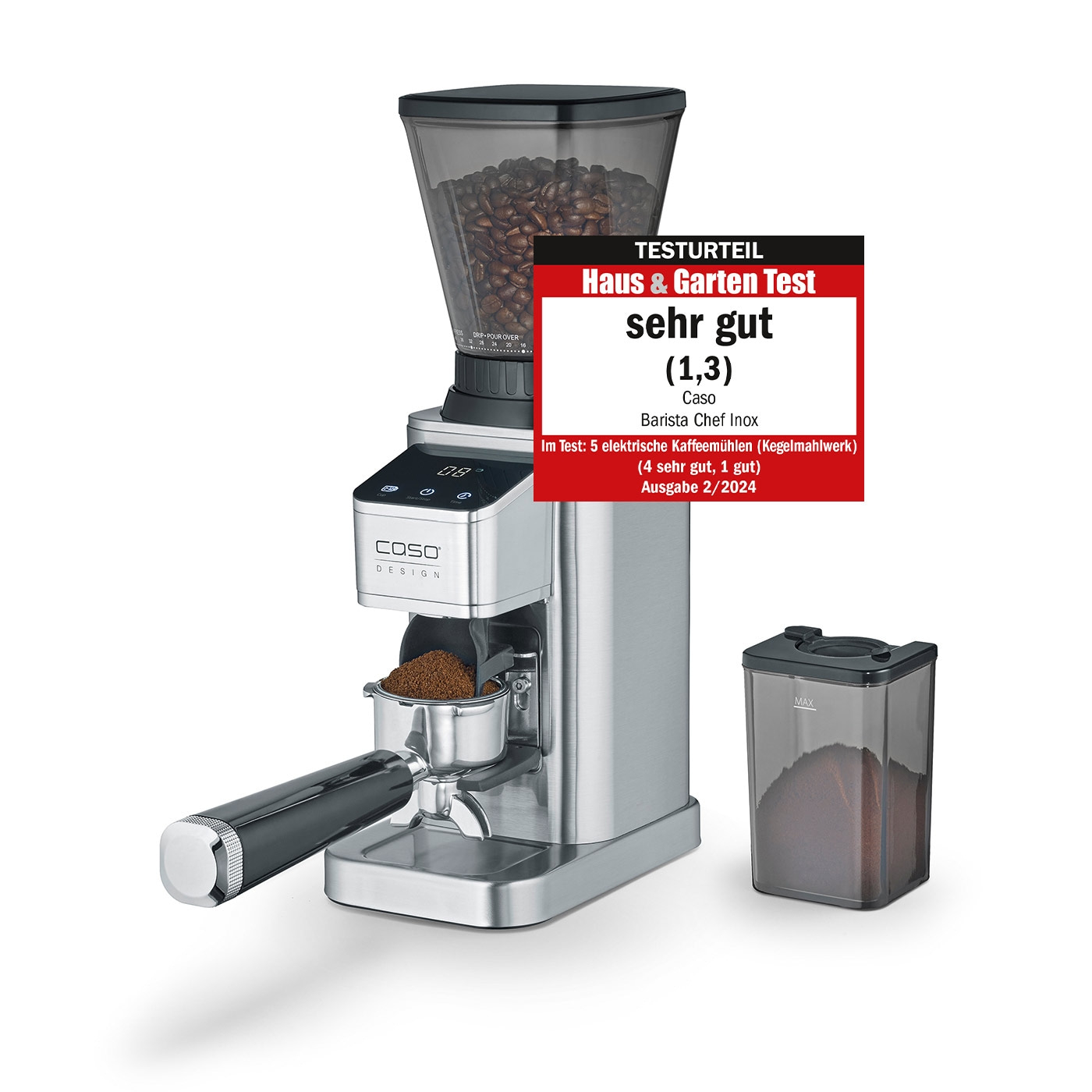 Coffee grinder with 'very good' rating from Haus & Garten Test, Caso Barista Chef Inox.