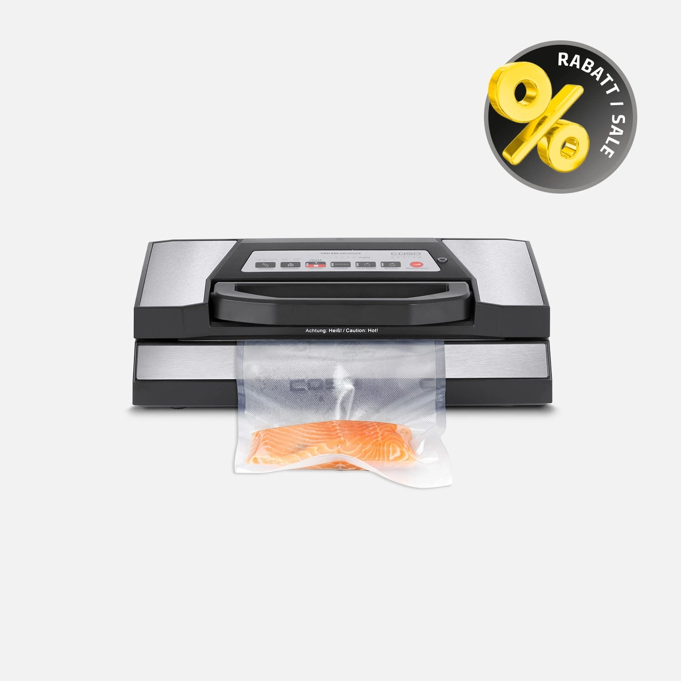 Vacuum sealer with salmon and discount symbol