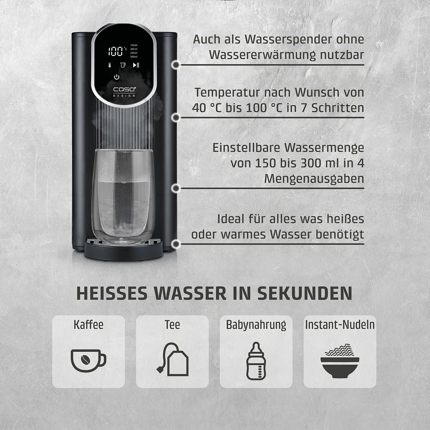 Heißwasserspender mit Kaffee, Tee, Babynahrung und Instant-Nudeln Optionen.