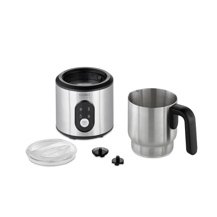 Milk frother with accessories and cup, stainless steel, Caso Design