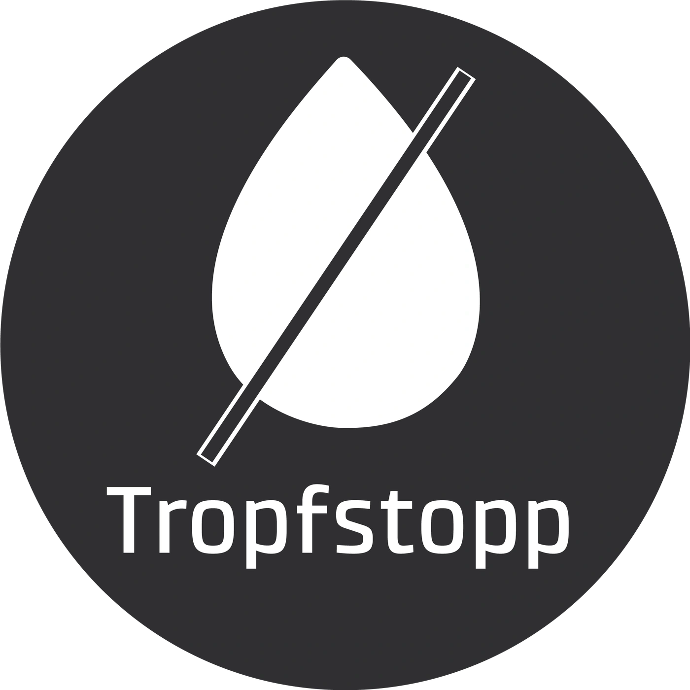 Drop stop symbol, a drop with a diagonal line, black background