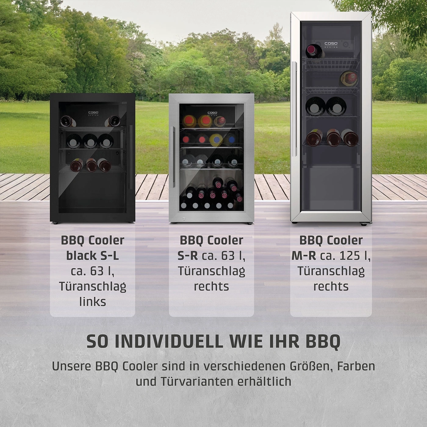 BBQ-Kühler in verschiedenen Größen, Farben und Türvarianten