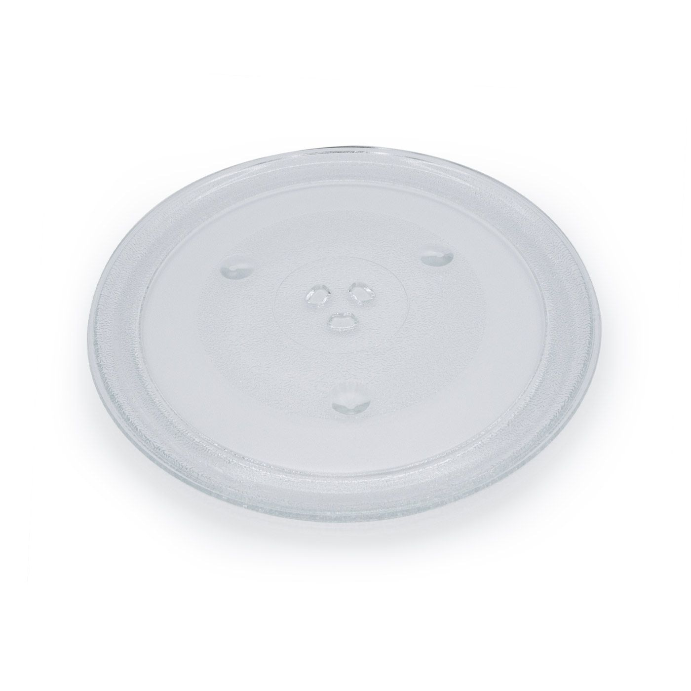 Microwave glass plate, round, transparent, with three holes in the middle