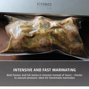 Marinated meat in vacuum bag, text: Intense marinating, aroma in minutes