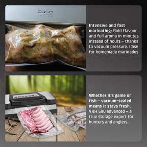 Caso vacuum sealer with meat and fish, marinating, storage expert for hunters and anglers