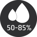 Luftfeuchtigkeit von 50-85% in einem Kreis mit Wassertropfen-Symbolen