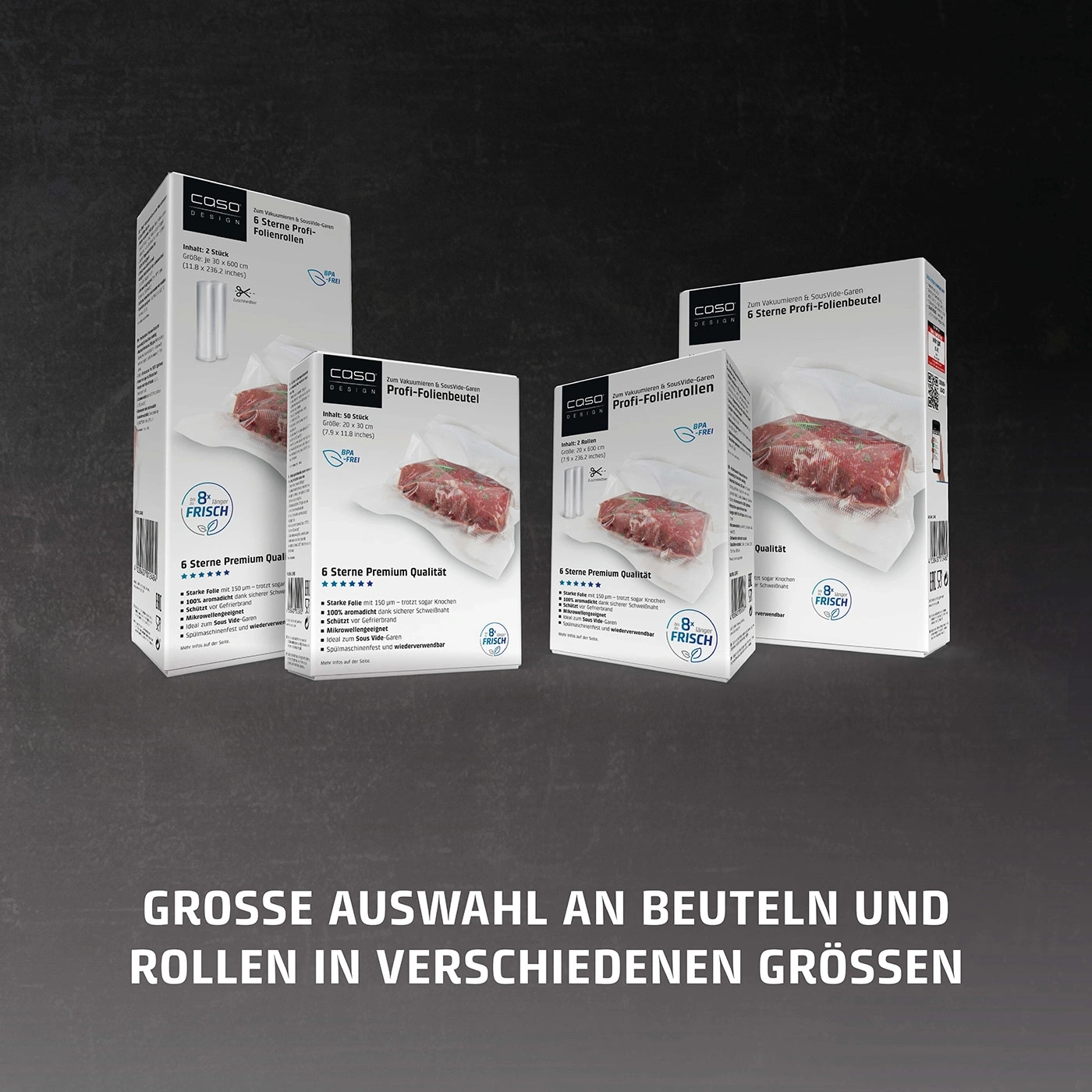 Vakuumierbeutel und -rollen in verschiedenen Größen, BPA-frei, 6 Sterne Premium Qualität