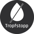 Tropfstop-Symbol, ein Tropfen mit einem diagonalen Strich, schwarzer Hintergrund