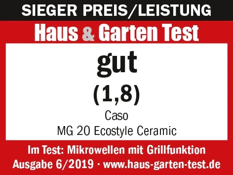 Award for Caso MG 20 Ecostyle Ceramic microwave, grade good (1.8) in the Haus & Garten Test.