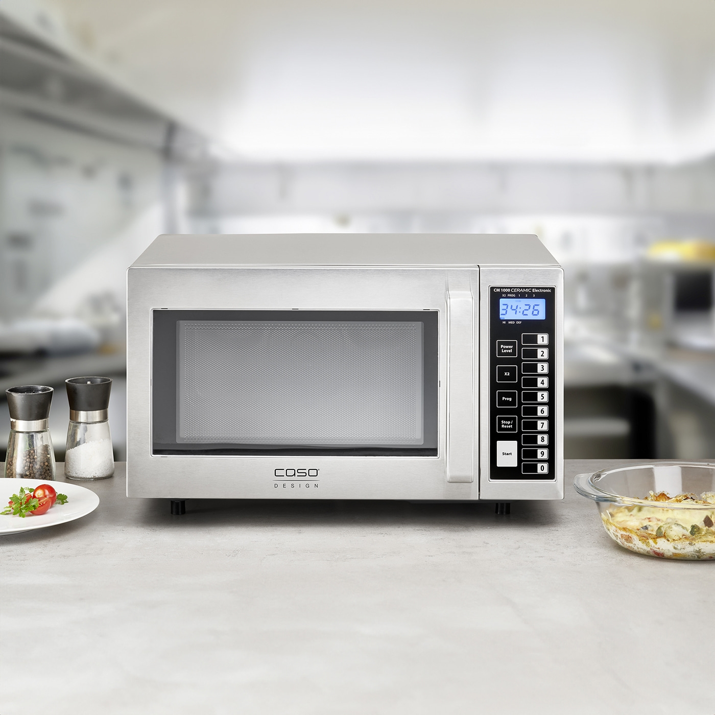 Microwave with digital display, food, kitchen, stainless steel, Caso Design, 34:26