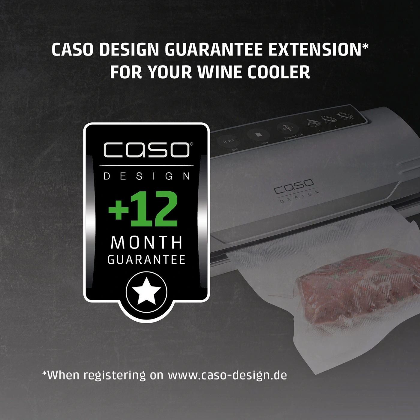 CASO Design warranty extension for vacuum sealer, +12 months warranty, register at caso-design.de