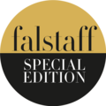 Logo Falstaff Special Edition, sfondo oro e nero, testo, forma circolare