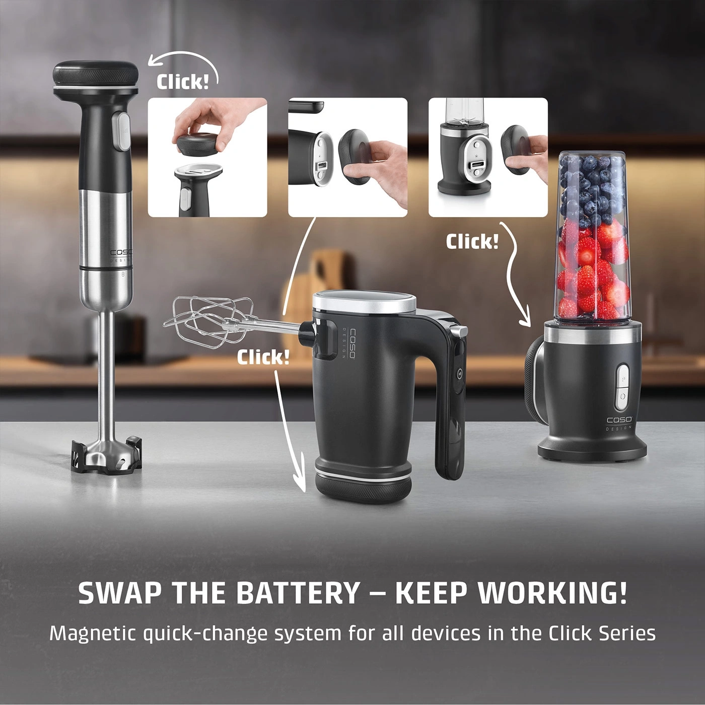 Change batteries for the Click-Series kitchen appliances