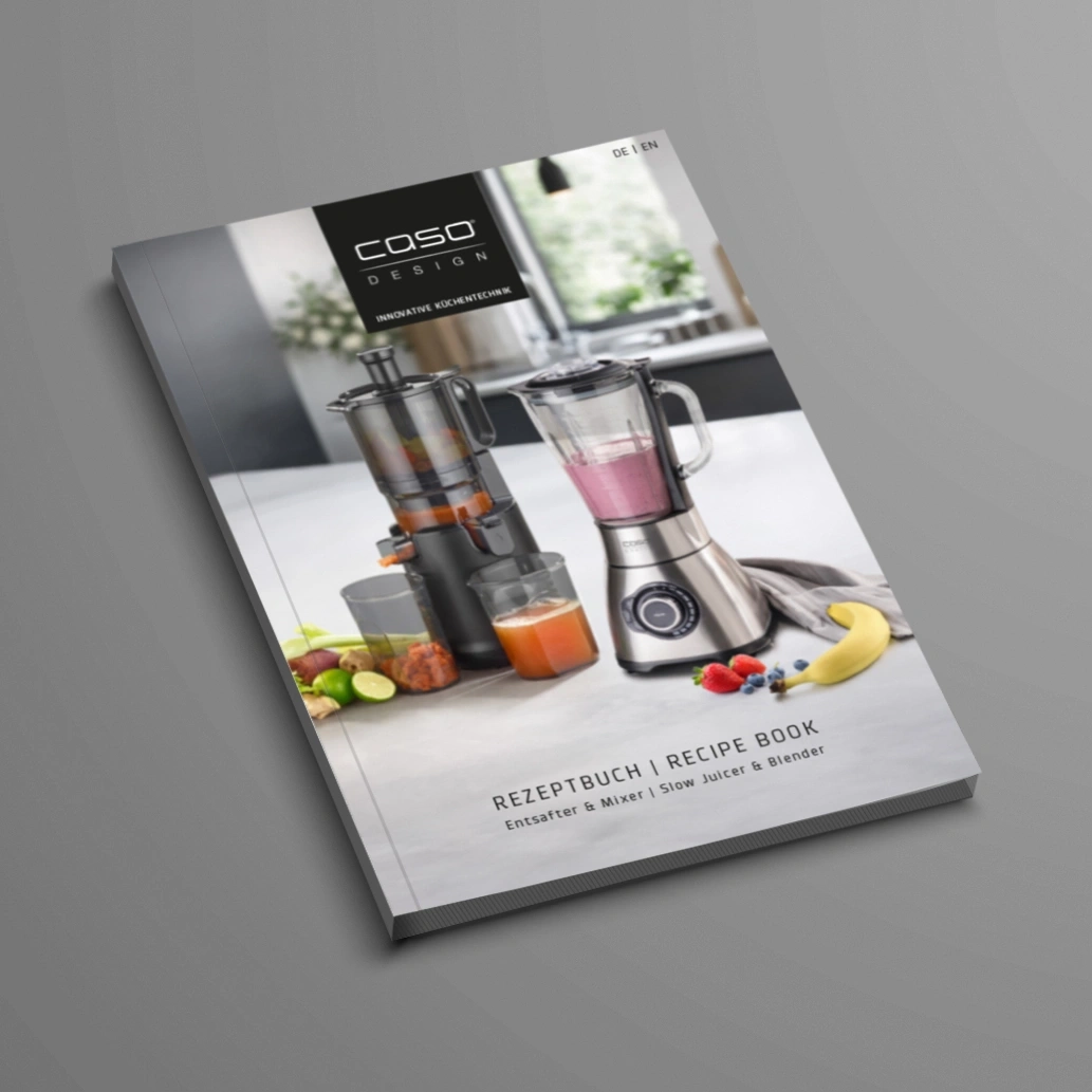 Kochbuch mit Saftpresse und Mixer von Caso Design.