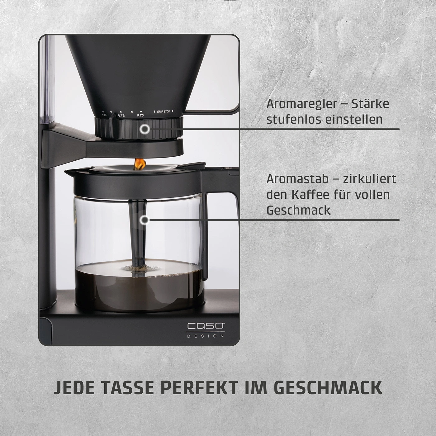 Kaffeemaschine mit Aromaregler und Aromastab für perfekten Kaffeegeschmack.
