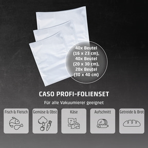 Profi-Folienset 5, 100 Folienbeutel, 150 µm 40x 16x23cm, 40x 20x30cm, 20x 30x40cm, zum Vakuumieren + Sous Vide Garen
