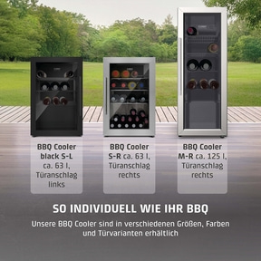 BBQ coolers in different sizes and colors with door variations