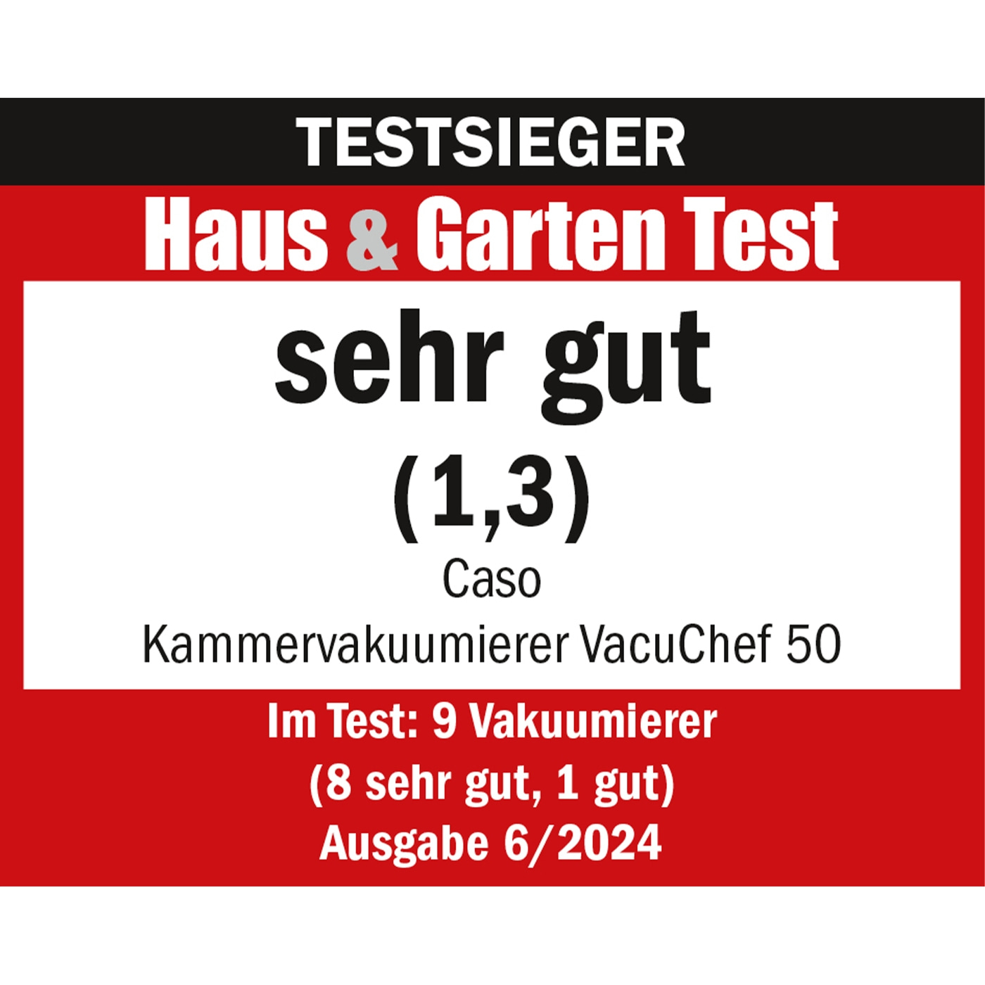 Haus & Garten Test: Very good (1.3) for Caso VacuChef 50, issue 6/2024