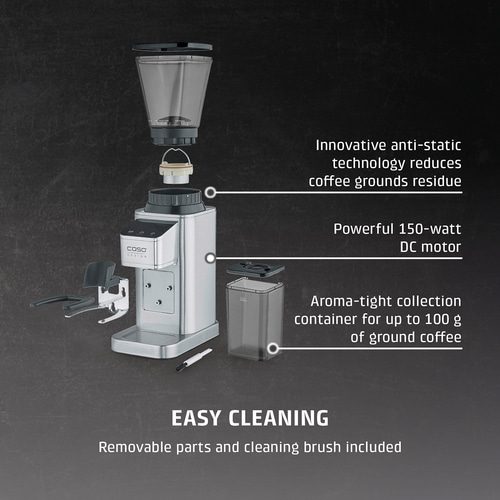 Coffee grinder with removable parts and brush