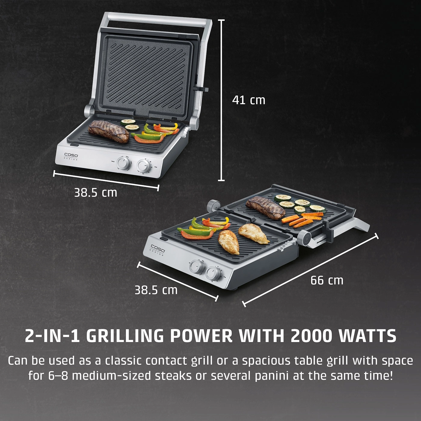 Two grilling modes, 2000 Watt power output