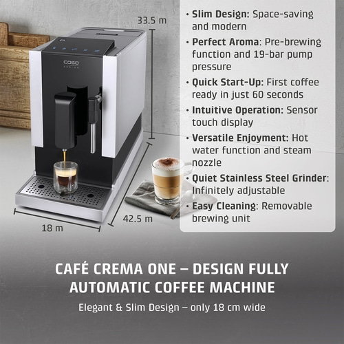 Coffee machine, design, 18 cm wide, 33.5 m high, 42.5 m long, coffee preparation, modern