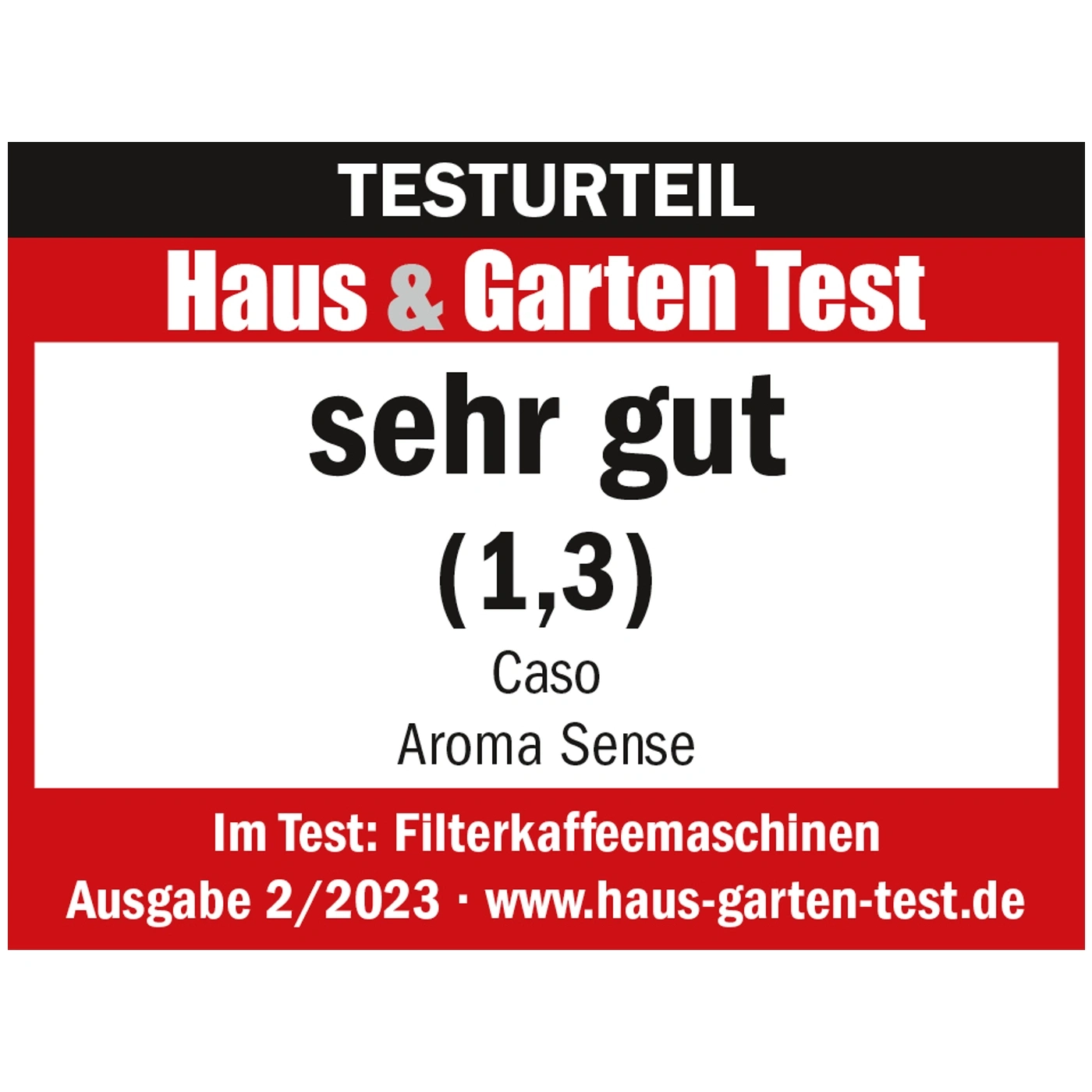 Haus & Garten Test, very good (1.3), Caso Aroma Sense, coffee machines, issue 2/2023
