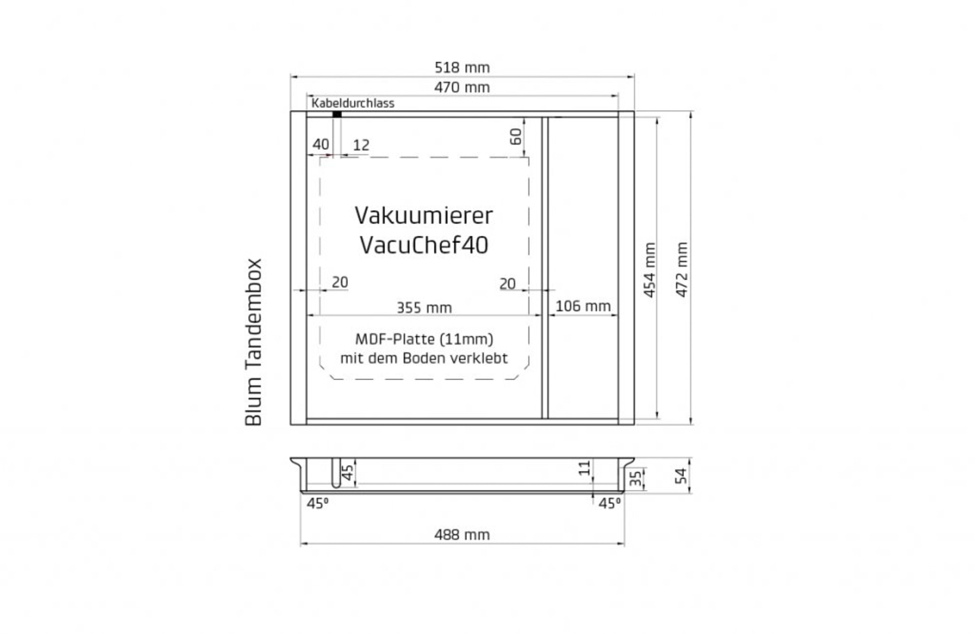 VacuChef 40 + Blum Legrabox 16 / Hettich AvanTech Schubladeneinsatz & Vakuumierer VacuChef 40