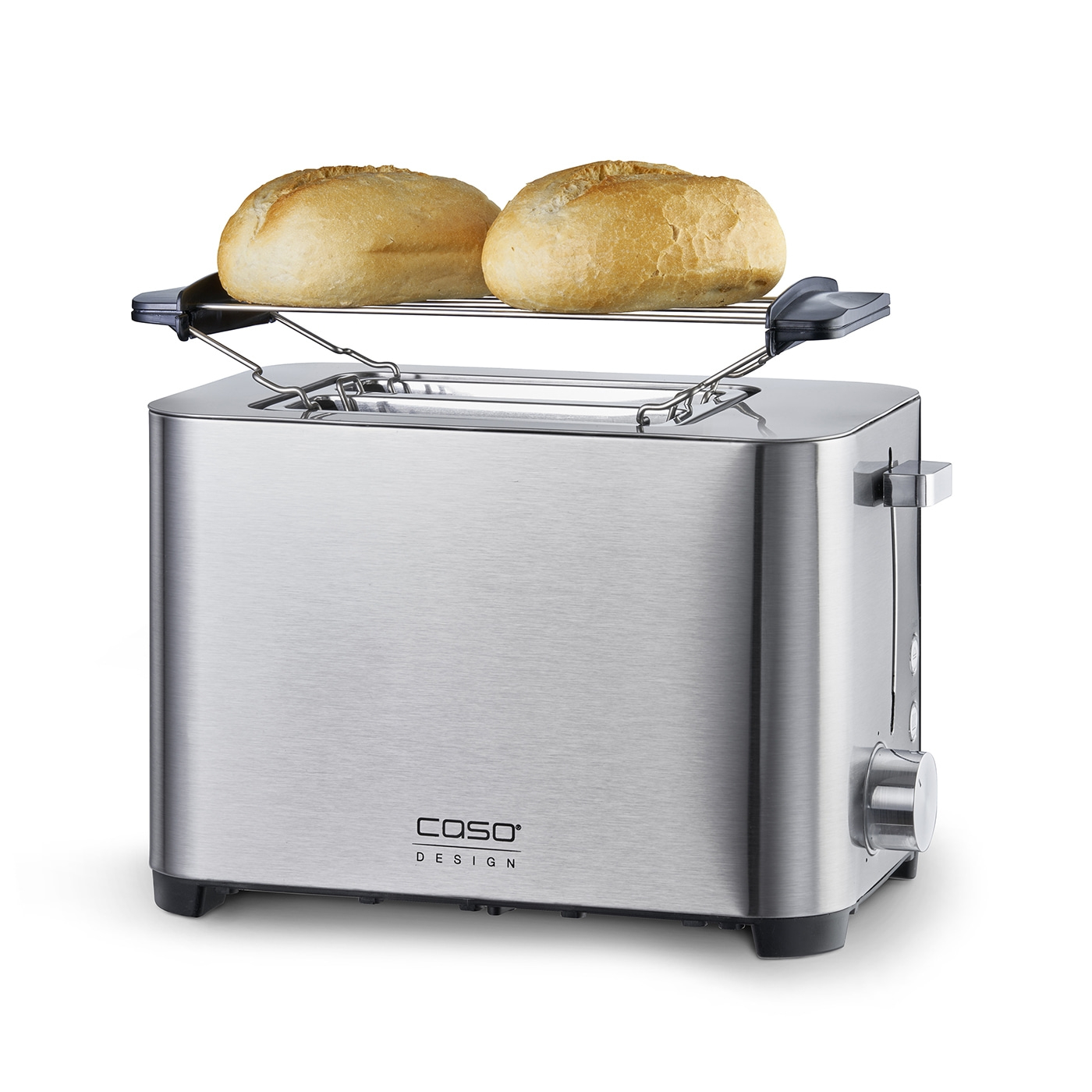 Toaster mit Brötchenaufsatz und zwei Brötchen, Edelstahl, Caso Design