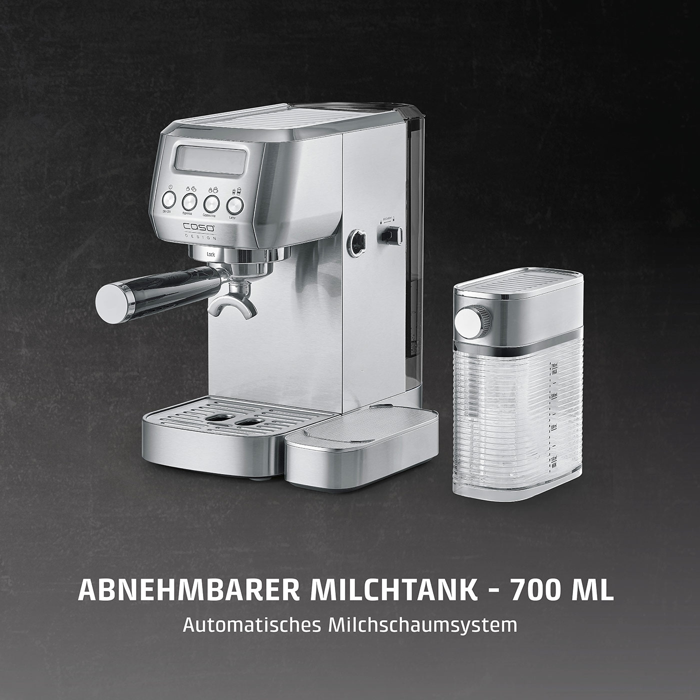 Kaffeemaschine mit abnehmbarem Milchtank und automatischem Milchschäumsystem