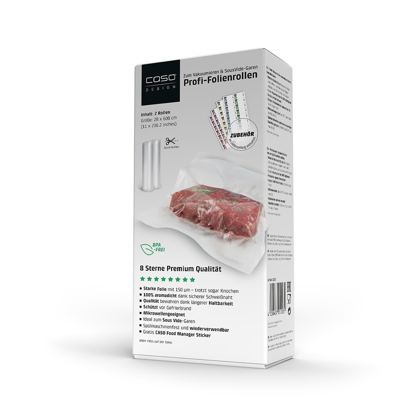 Caso Profi-Folienrollen, Vakuumieren & SousVide-Garen, 2 Rollen, 28x600cm, BPA-frei, Premium Qualität