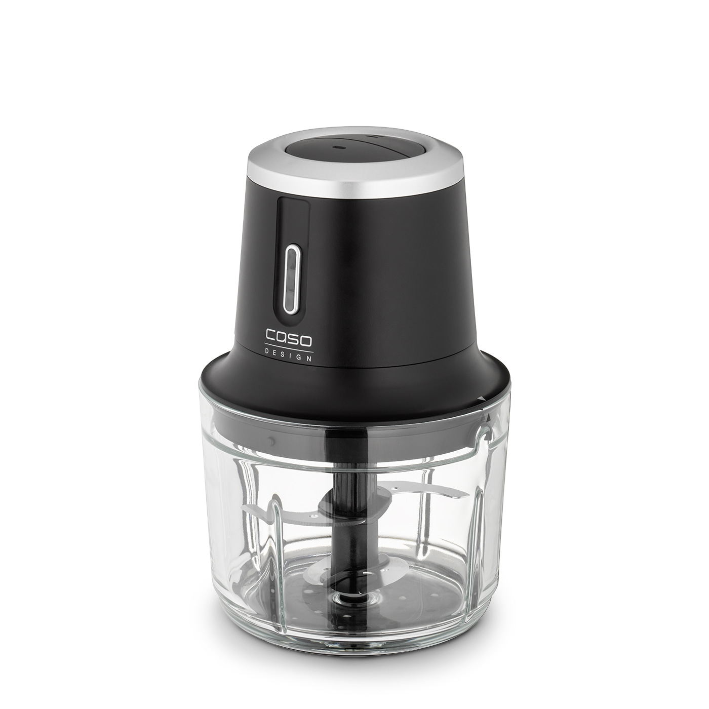 Black kitchen blender with glass container and Caso Design logo.