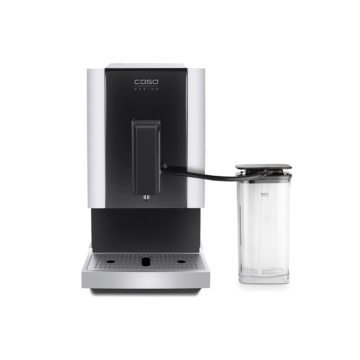 Kaffeemaschine mit Wassertank, silber und schwarz, Caso Design.