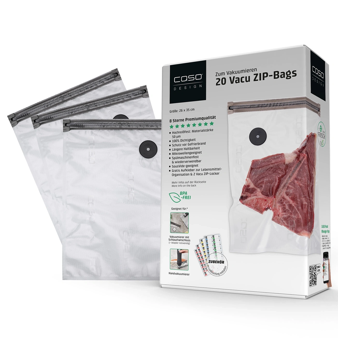 COSO Vakuumierbeutel, 20 Stück, 26x35cm, BPA-frei, für Lebensmittel, ZIP-Bags