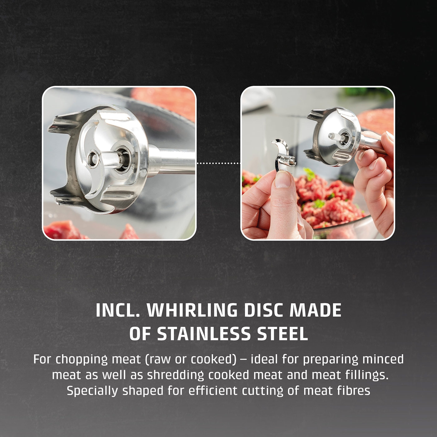 Stainless steel meat cutter, ideal for minced meat and meat fillings.