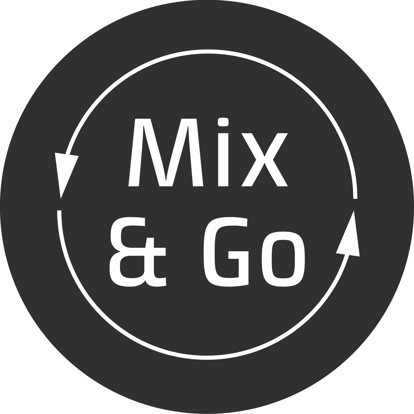 Circular logo with text 'Mix & Go' and arrows forming a circular cycle.