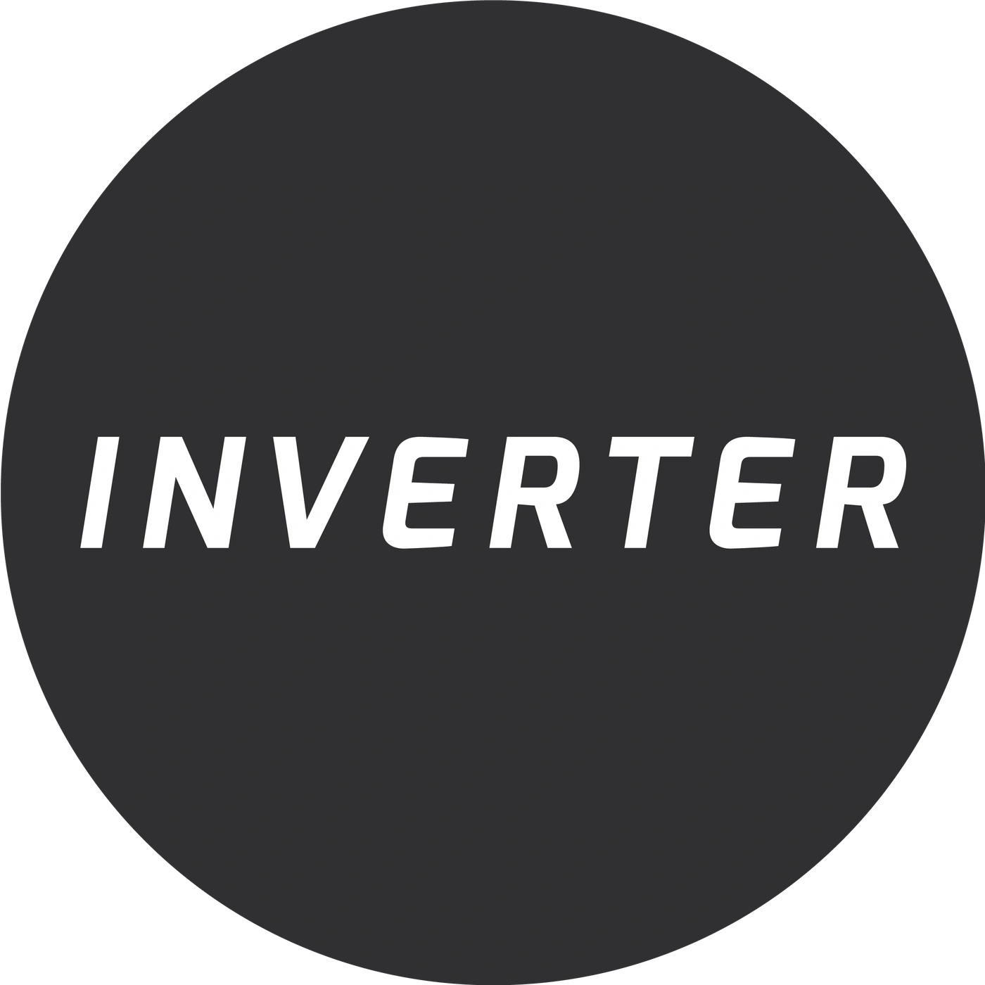 Inverter-Logo auf dunklem Hintergrund, weißer Text in einem Kreis