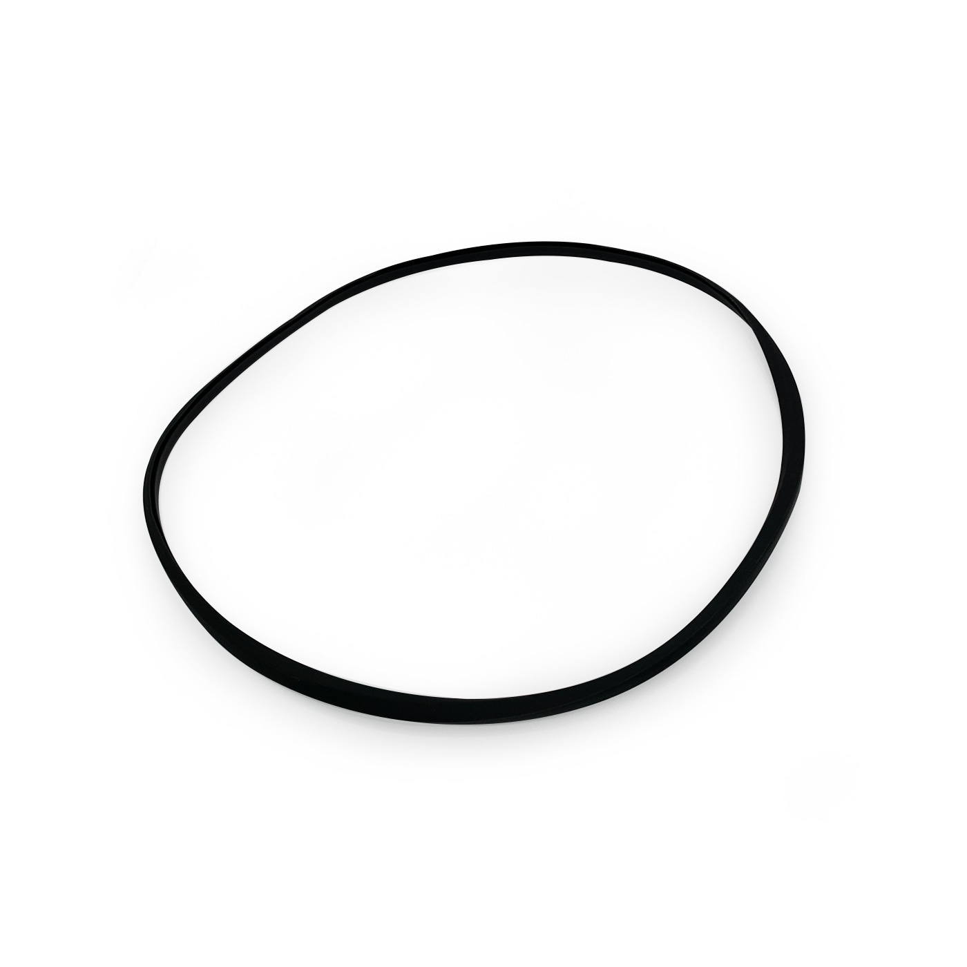 Black oval belt on white background, isolated, rubber material.