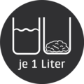 Zwei Becher, einer mit Flüssigkeit, einer mit Feststoff, beide je 1 Liter.